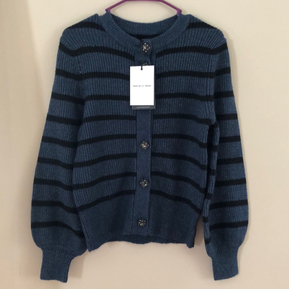 NWT Who What Wear Blue Striped Cardigan